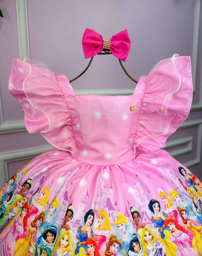 Vestido Temáticos Kids Princesas Disney Rosa