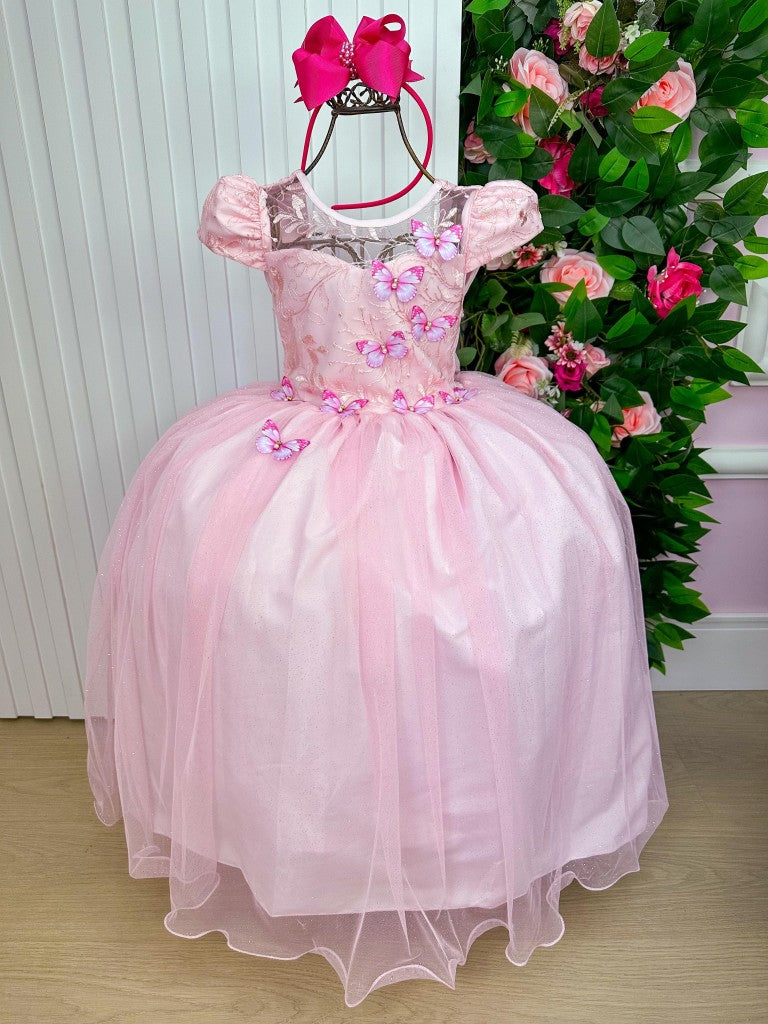 Vestido Vila Lele Longo Jardim Encantado Borboletas Rosa Bebe - Leveza e Elegância para Meninas | Bebeloo Kids