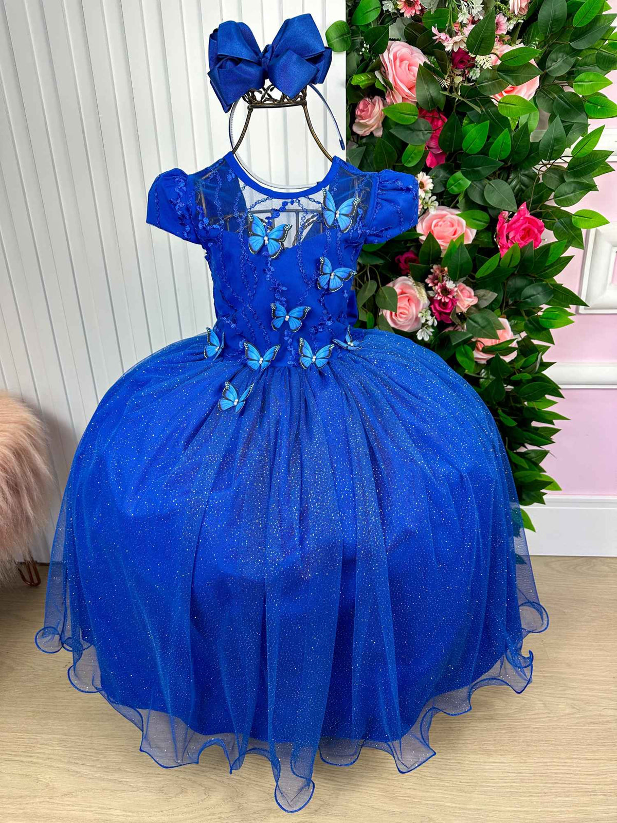 Vestido Vila Lele Longo Jardim Encantado Borboletas Azul Royal - Leveza e Elegância para Meninas | Bebeloo Kids