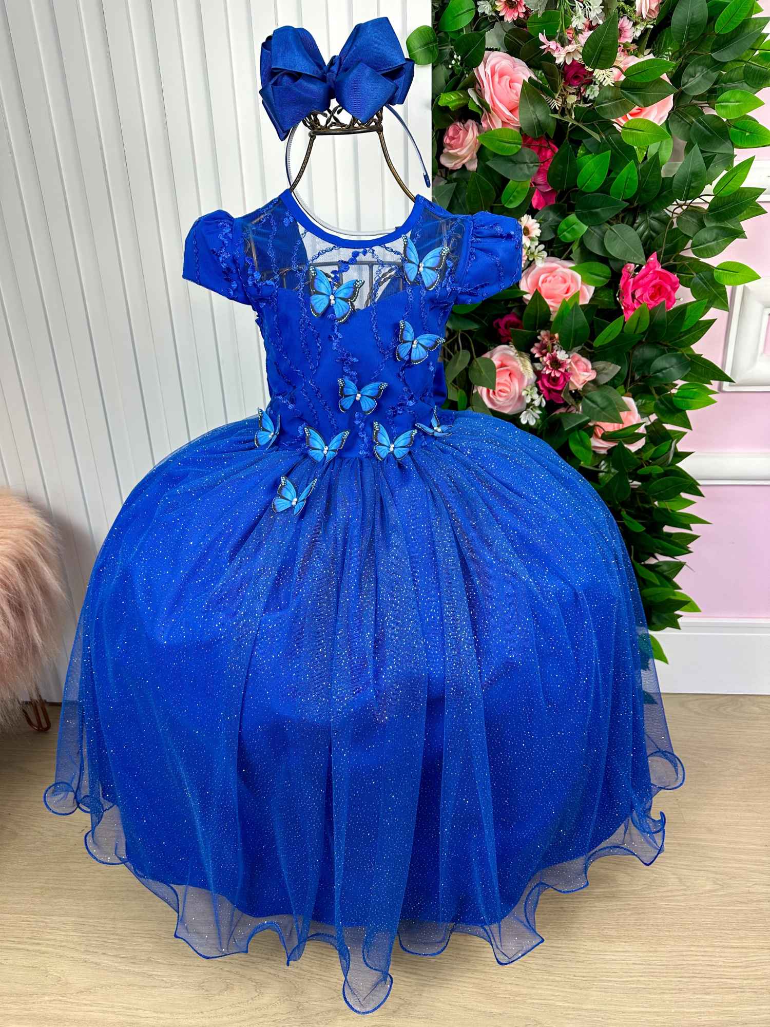 Vestido Vila Lele Longo Jardim Encantado Borboletas Azul Royal - Leveza e Elegância para Meninas | Bebeloo Kids