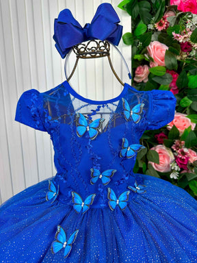 Vestido Vila Lele Longo Jardim Encantado Borboletas Azul Royal - Leveza e Elegância para Meninas | Bebeloo Kids