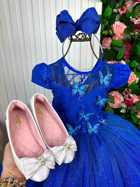 Vestido Vila Lele Longo Jardim Encantado Borboletas Azul Royal - Leveza e Elegância para Meninas | Bebeloo Kids