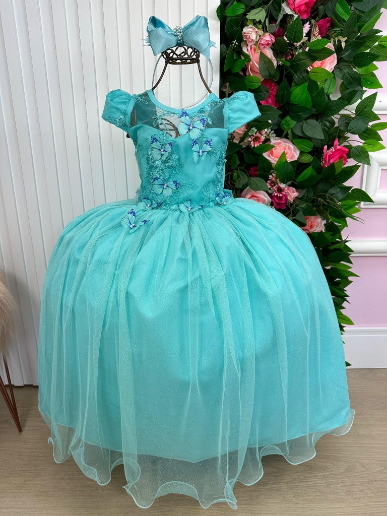Vestido Vila Lele Longo Jardim Encantado Borboletas Verde Tiffany - Leveza e Elegância para Meninas | Bebeloo Kids