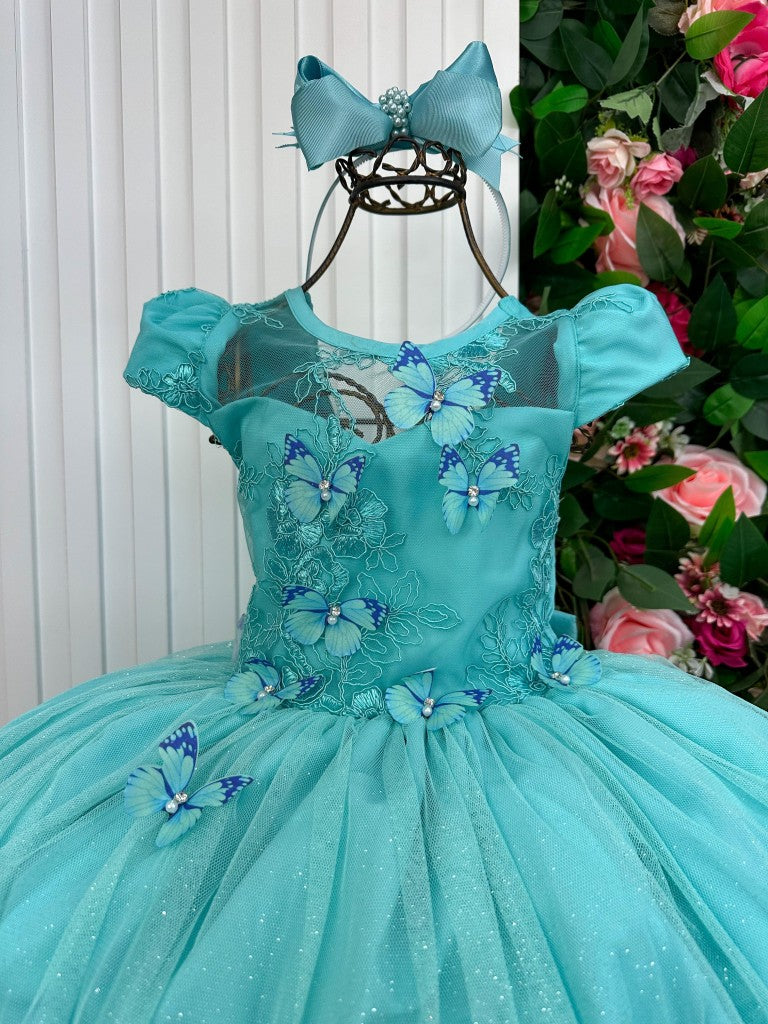 Vestido Vila Lele Longo Jardim Encantado Borboletas Verde Tiffany - Leveza e Elegância para Meninas | Bebeloo Kids