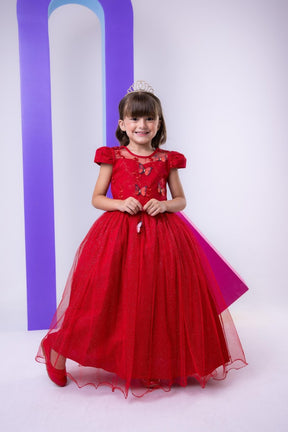 Vestido Vila Lele Longo Jardim Encantado Borboletas Vermelho - Leveza e Elegância para Meninas | Bebeloo Kids