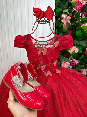 Vestido Vila Lele Longo Jardim Encantado Borboletas Vermelho