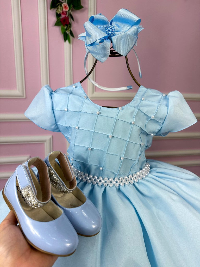 Vestido Ysa Kids Azul Bebe Peito Perolas - Leveza e Elegância para Meninas | Bebeloo Kids