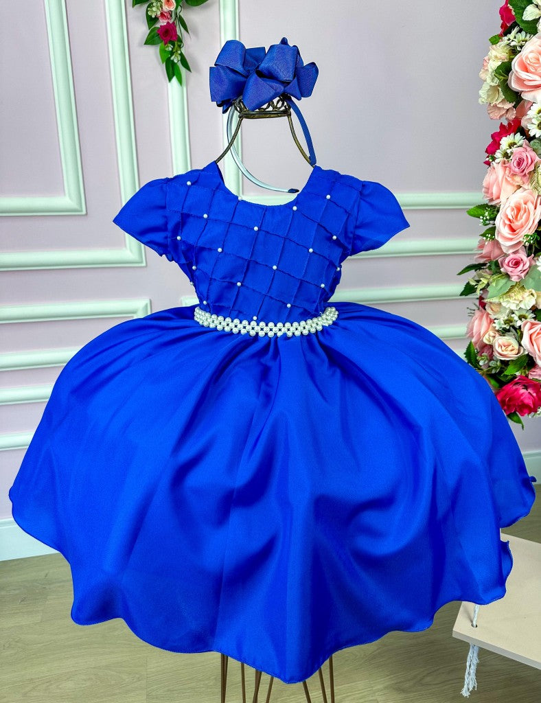Vestido Ysa Kids Azul Royal Peito Perolas - Leveza e Elegância para Meninas | Bebeloo Kids