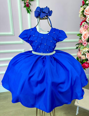 Vestido Ysa Kids Azul Royal Peito Perolas - Leveza e Elegância para Meninas | Bebeloo Kids