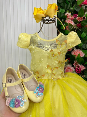 Vestido Vila Lele Longo Jardim Encantado Borboletas Amarelo - Leveza e Elegância para Meninas | Bebeloo Kids