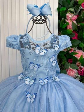 Vestido Vila Lele Longo Jardim Encantado Borboletas Azul Bebe
