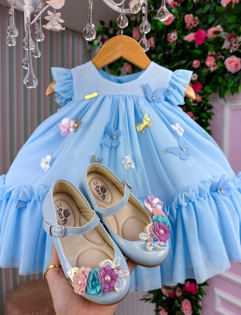 Vestido Vila Lele Jardim das Borboletas Baby Liz Azul Bebe - Leveza e Elegância para Meninas | Bebeloo Kids