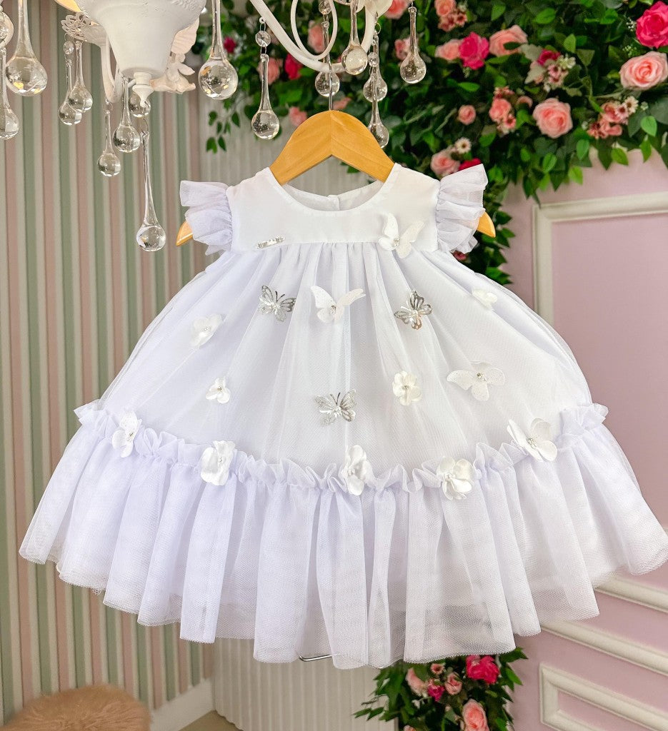Vestido Vila Lele Jardim das Borboletas Baby Liz Branco - Leveza e Elegância para Meninas | Bebeloo Kids