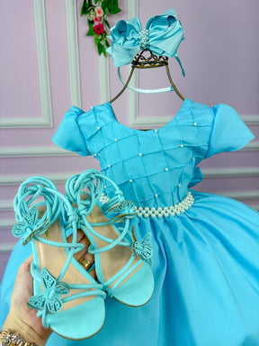 Vestido Ysa Kids Azul Tiffany Peito Perolas - Leveza e Elegância para Meninas | Bebeloo Kids