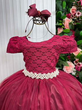 Vestido Enjoy Longo Laura Peito Rendado Marsala - Diversão e Encanto para Brincar | Bebeloo Kids