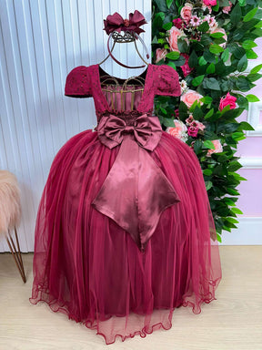 Vestido Enjoy Longo Laura Peito Rendado Marsala - Diversão e Encanto para Brincar | Bebeloo Kids