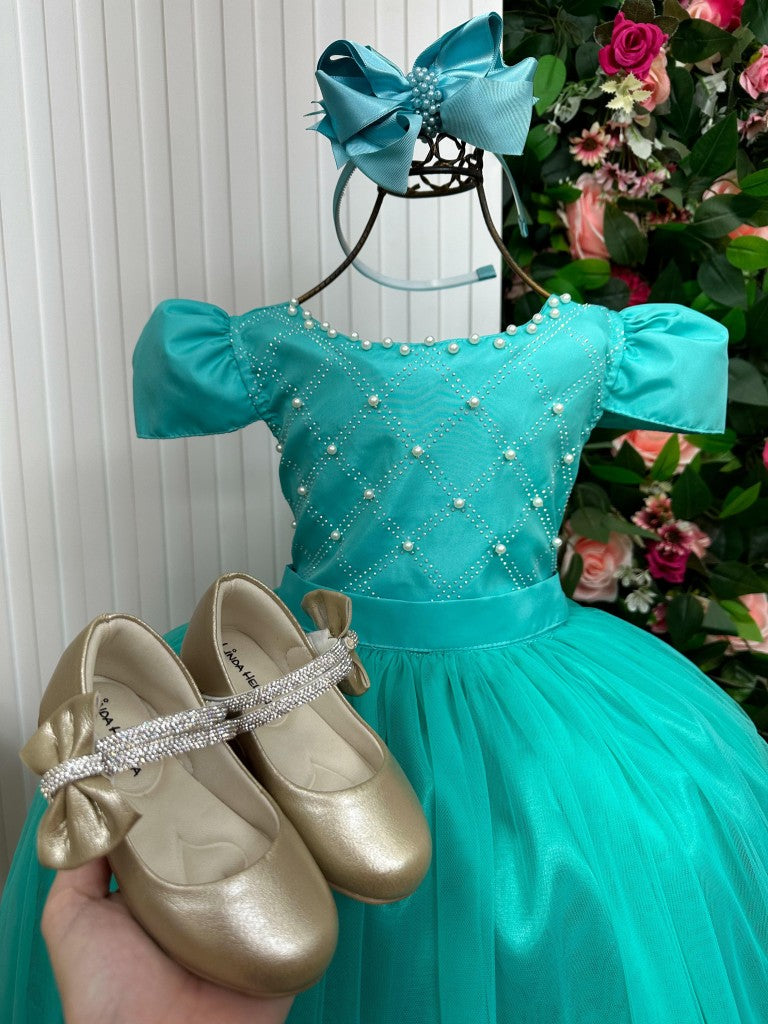 Vestido Enjoy Longo Gabriela Verde Tiffany - Leveza e Elegância para Meninas | Bebeloo Kids