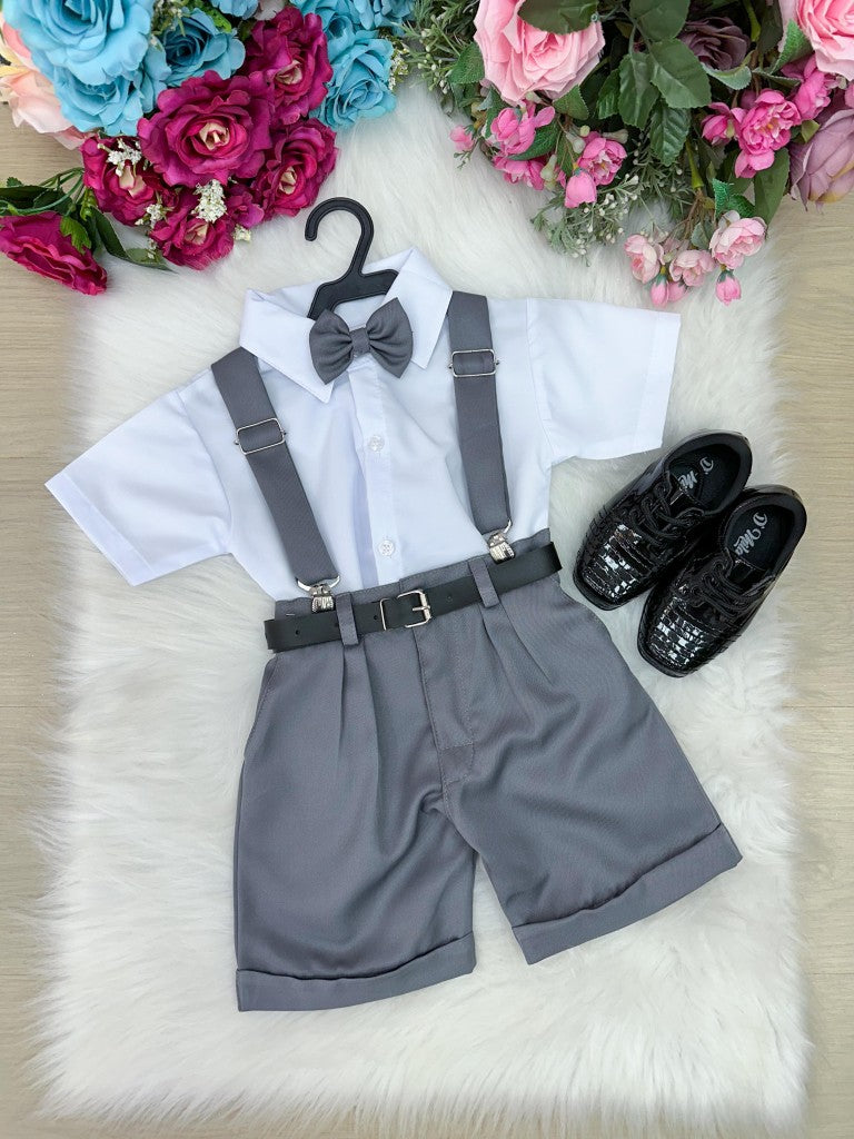 Conjunto Miss Cherry Meninos Social Shorts Ravi Cinza Grafite - Estilo Delicado para o Dia a Dia | Bebeloo Kids