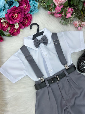 Conjunto Miss Cherry Meninos Social Shorts Ravi Cinza Grafite - Estilo Delicado para o Dia a Dia | Bebeloo Kids
