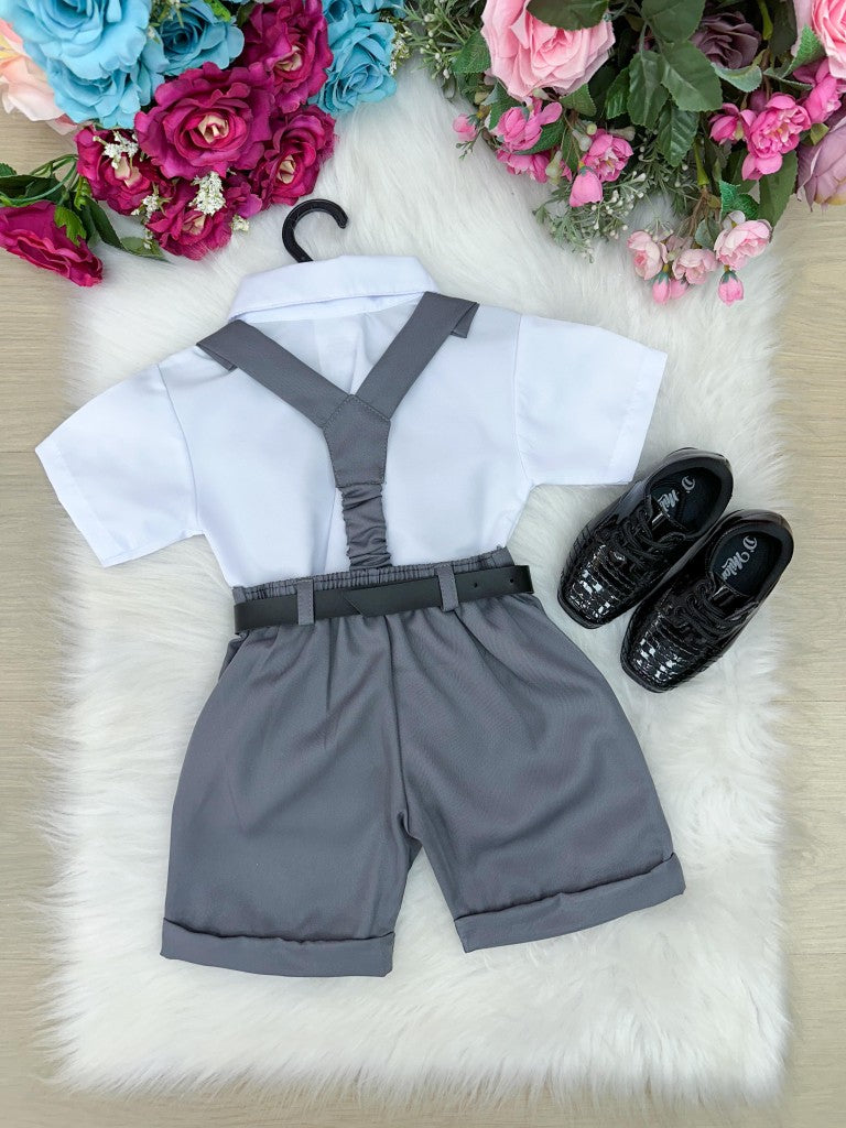 Conjunto Miss Cherry Meninos Social Shorts Ravi Cinza Grafite - Estilo Delicado para o Dia a Dia | Bebeloo Kids