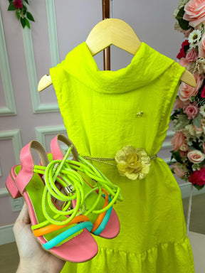 Vestido Blogueirinha Serena Verde Lima Neon - Leveza e Elegância para Meninas | Bebeloo Kids