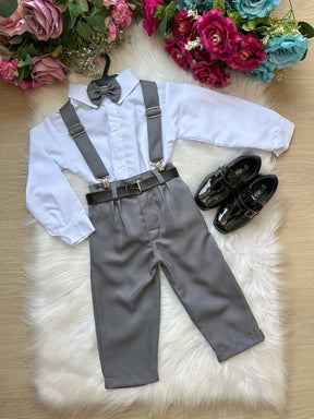 Conjunto Meninos Miss Cherry Leo Suspensorio Cinza Grafite - Estilo Delicado para o Dia a Dia | Bebeloo Kids