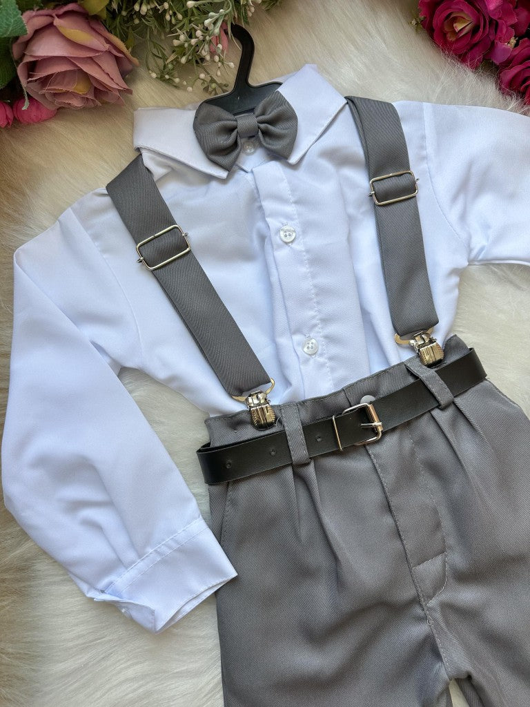 Conjunto Meninos Miss Cherry Leo Suspensorio Cinza Grafite - Estilo Delicado para o Dia a Dia | Bebeloo Kids