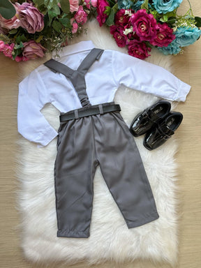 Conjunto Meninos Miss Cherry Leo Suspensorio Cinza Grafite - Estilo Delicado para o Dia a Dia | Bebeloo Kids
