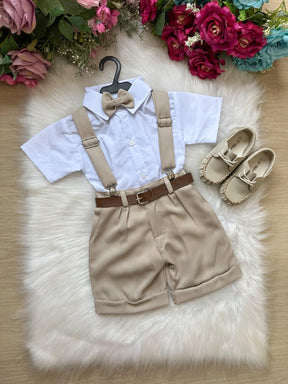 Conjunto Miss Cherry Meninos Social Shorts Ravi Bege Modelo 2 - Estilo Delicado para o Dia a Dia | Bebeloo Kids