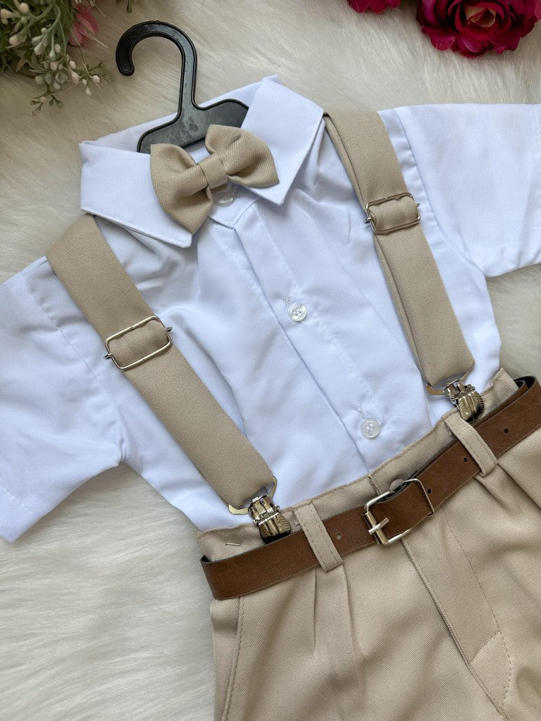 Conjunto Miss Cherry Meninos Social Shorts Ravi Bege Modelo 2 - Estilo Delicado para o Dia a Dia | Bebeloo Kids
