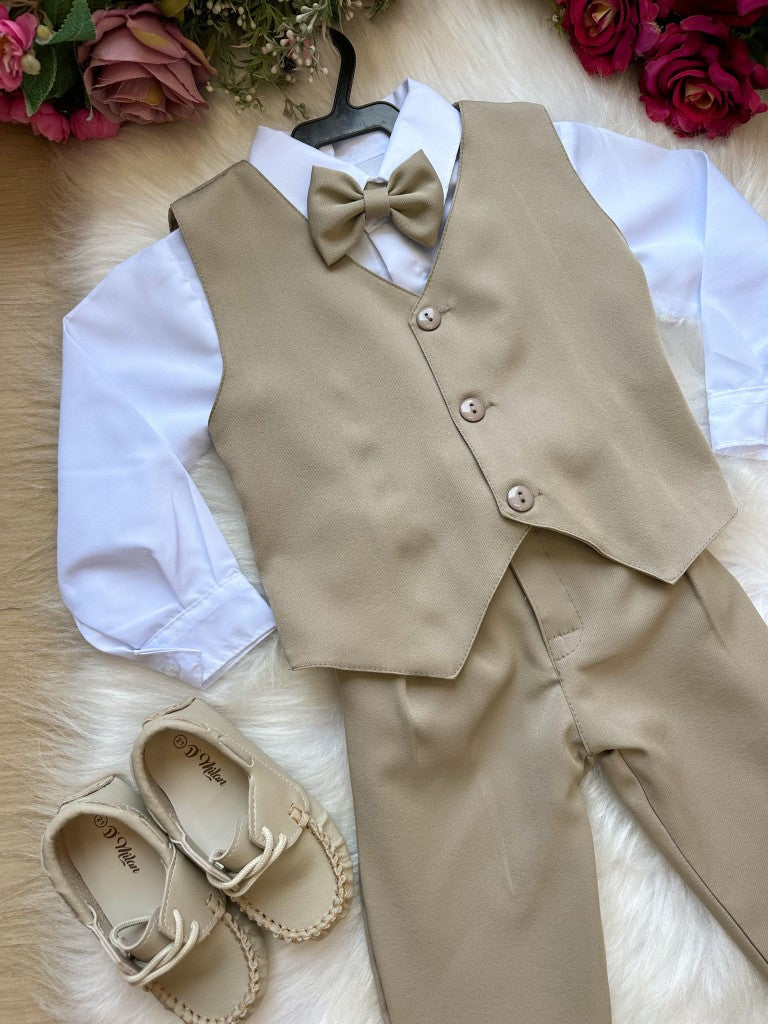 Conjunto Miss Cherry Social Leonardo Colete Bege - Marrom - Estilo Delicado para o Dia a Dia | Bebeloo Kids