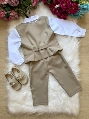 Conjunto Miss Cherry Social Leonardo Colete Bege - Marrom - Estilo Delicado para o Dia a Dia | Bebeloo Kids