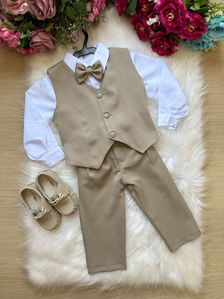 Conjunto Miss Cherry Social Leonardo Colete Bege - Marrom - Estilo Delicado para o Dia a Dia | Bebeloo Kids