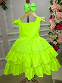 Vestido Banana Club Mariana Modinha Verde Neon - Leveza e Elegância para Meninas | Bebeloo Kids