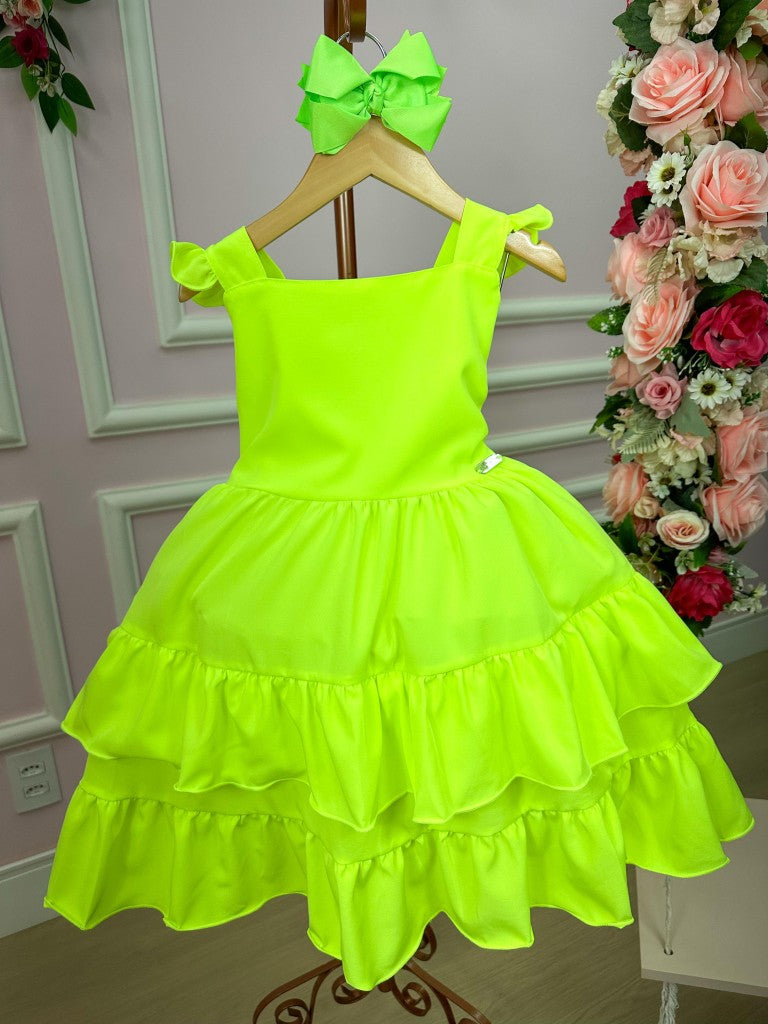 Vestido Banana Club Mariana Modinha Verde Neon - Leveza e Elegância para Meninas | Bebeloo Kids
