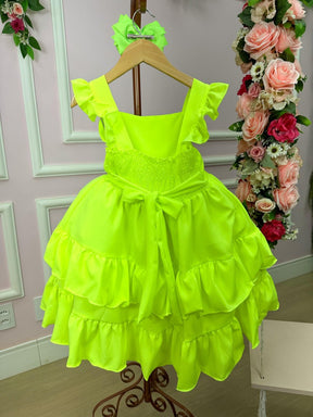 Vestido Banana Club Mariana Modinha Verde Neon - Leveza e Elegância para Meninas | Bebeloo Kids