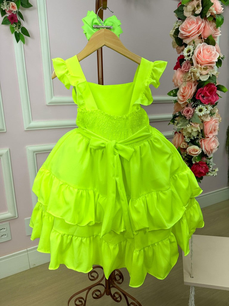 Vestido Banana Club Mariana Modinha Verde Neon - Leveza e Elegância para Meninas | Bebeloo Kids