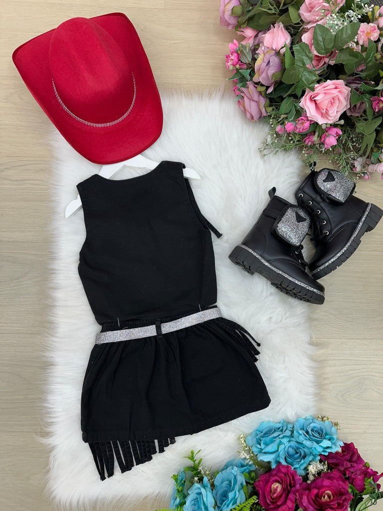 Conjunto Blogueirinha Boiadeira Maraisa Jeans Preto - Estilo Delicado para o Dia a Dia | Bebeloo Kids