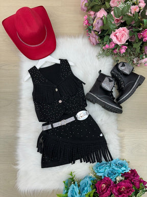 Conjunto Blogueirinha Boiadeira Maraisa Jeans Preto - Estilo Delicado para o Dia a Dia | Bebeloo Kids