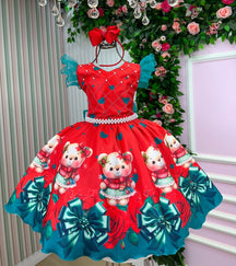 Vestido Marie Betina Ursinhos Vermelho - Natal - Leveza e Elegância para Meninas | Bebeloo Kids