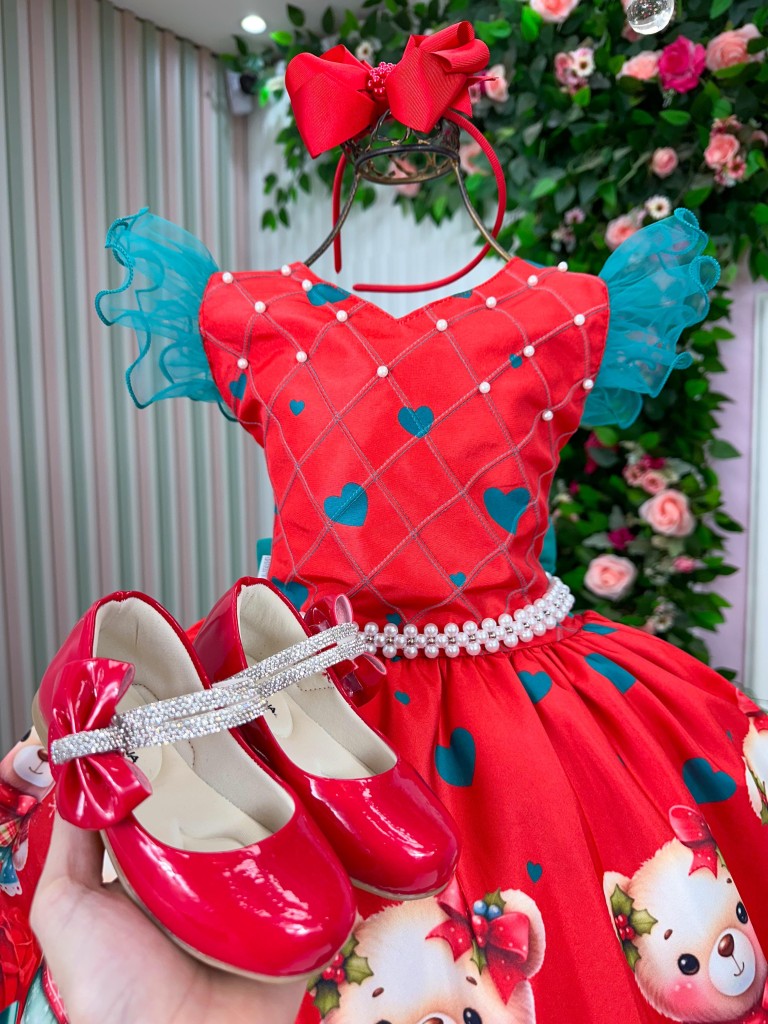 Vestido Marie Betina Ursinhos Vermelho - Natal - Leveza e Elegância para Meninas | Bebeloo Kids