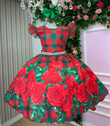 Vestido Marie Eduarda Floral Vermelho - Natal - Leveza e Elegância para Meninas | Bebeloo Kids