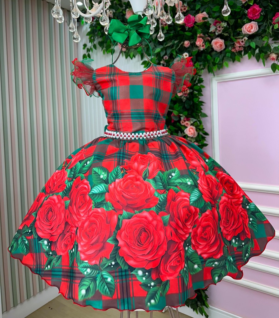 Vestido Marie Eduarda Floral Vermelho - Natal - Leveza e Elegância para Meninas | Bebeloo Kids