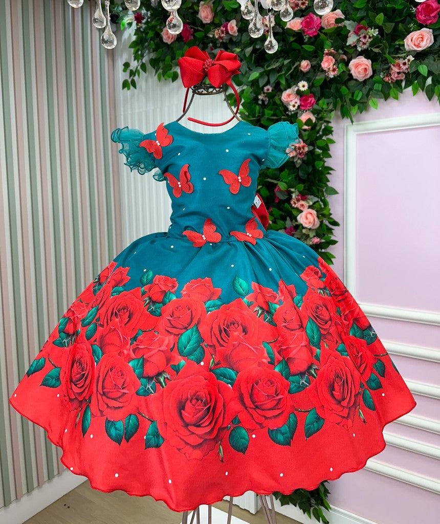 Vestido Marie Lola Verde Florido Natal - Leveza e Elegância para Meninas | Bebeloo Kids