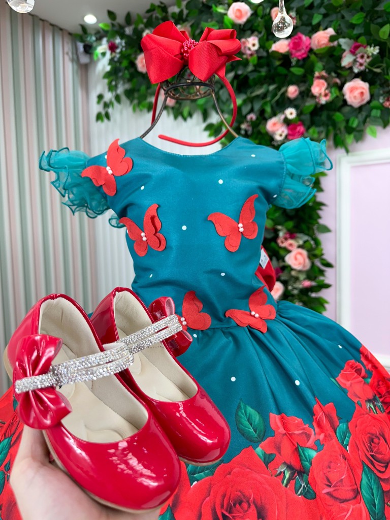 Vestido Marie Lola Verde Florido Natal - Leveza e Elegância para Meninas | Bebeloo Kids