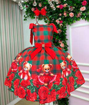 Vestido Marie Madeline Ursinho Xadrez Vermelho - Natal - Leveza e Elegância para Meninas | Bebeloo Kids