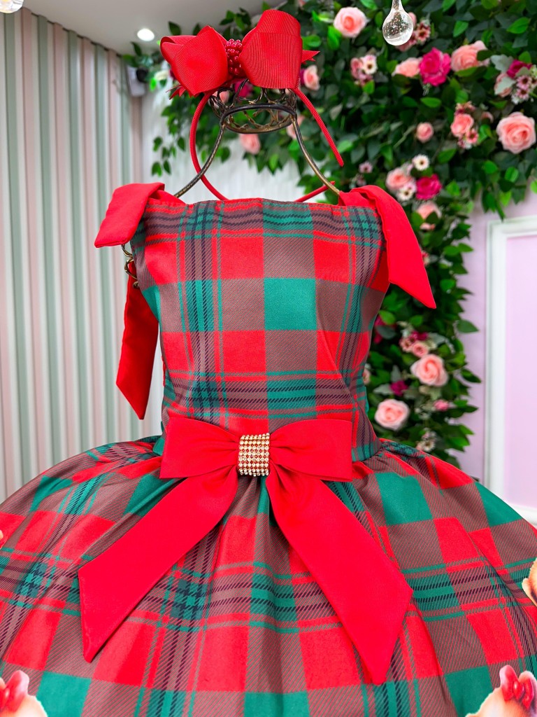 Vestido Marie Madeline Ursinho Xadrez Vermelho - Natal - Leveza e Elegância para Meninas | Bebeloo Kids