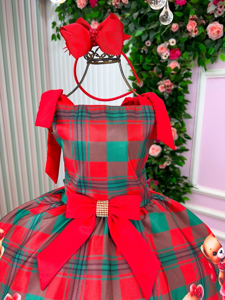 Vestido Marie Madeline Ursinho Xadrez Vermelho - Natal - Leveza e Elegância para Meninas | Bebeloo Kids