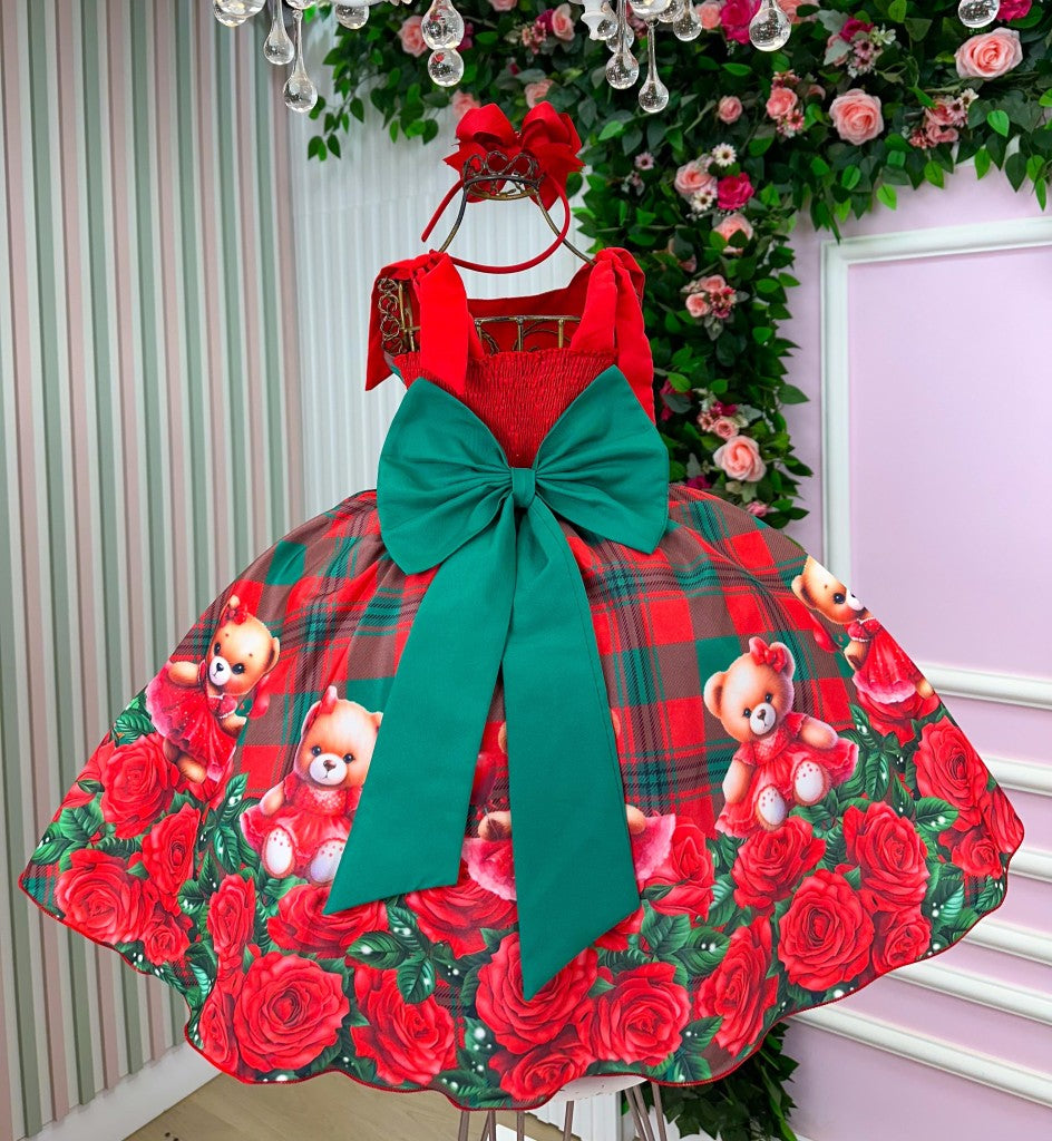 Vestido Marie Madeline Ursinho Xadrez Vermelho - Natal - Leveza e Elegância para Meninas | Bebeloo Kids