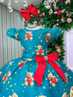 Vestido Marie Milena Ursinhos Verde - Natal - Leveza e Elegância para Meninas | Bebeloo Kids